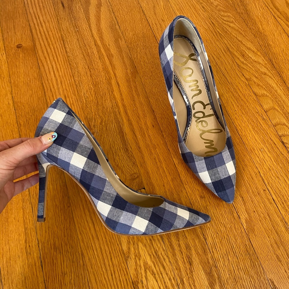 Sam Edelman Hazel Blue Gingham Pumps Heels